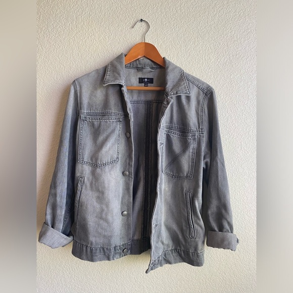 7 For All Mankind Other - 7 For all Mankind Grey Denim Jean Jacket Size Small Mojo Trucker Perfect Jacket
